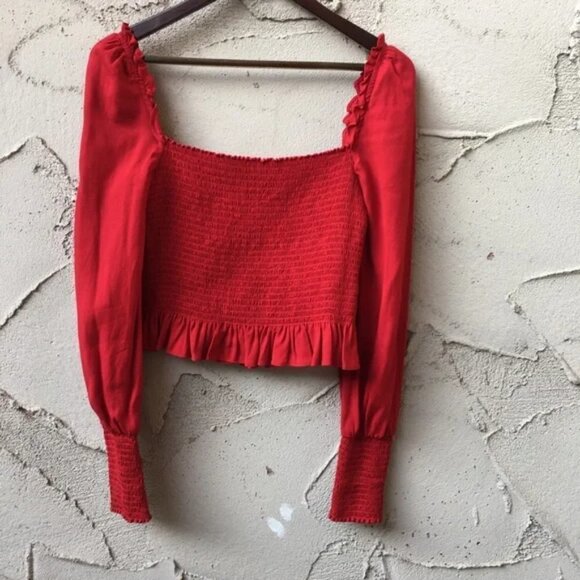 Reformation Francis Top Smocked Blouse Size L - Picture 3 of 10